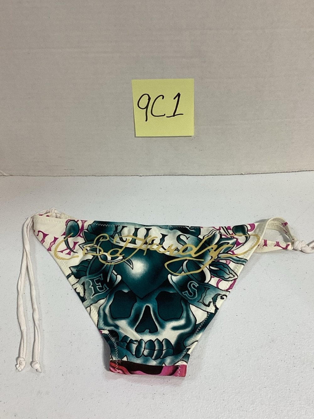 Ed Hardy White Swim Shorts with Teal Skull Print